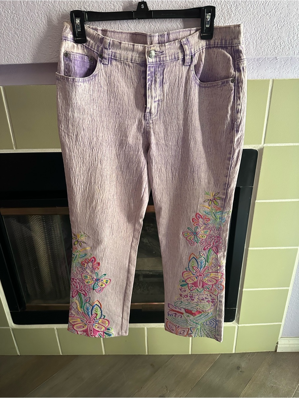 DG2 Diane Gilman Lavender Floral Embroidered Women's Jeans 10 PETITE